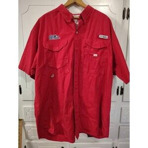Ole Miss Rebels Shirt Columbia PFG Mens Size XL Short Sleeve Red w Logo